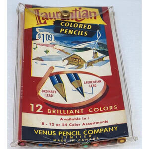 Laurentien Venus Pencil Company Limited 12 Colored Pencils NOS 1950's RARE!